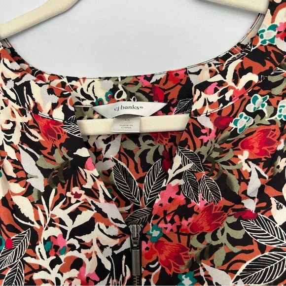 CJ Banks Zipper Front Floral Patterened Blouse - Picture 5 of 7